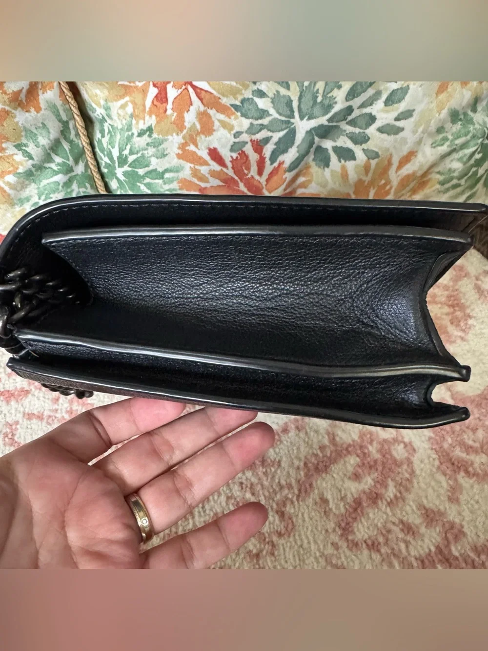 MMCM Black Stud-Accent Crossbody with Gunmetal Chain